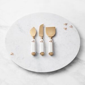 Williams Sonoma Honeycomb Round Marble Cheese Board and 2 knives